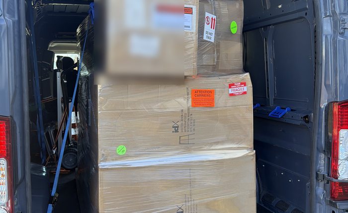 Business freight delivery, boxes wrapped and secured