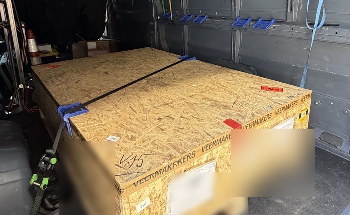 Crate delivery, secured for transport