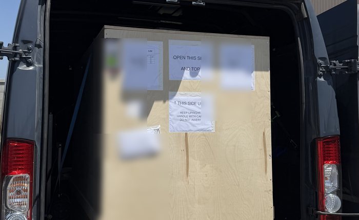 Crated freight delivery, ready for handling